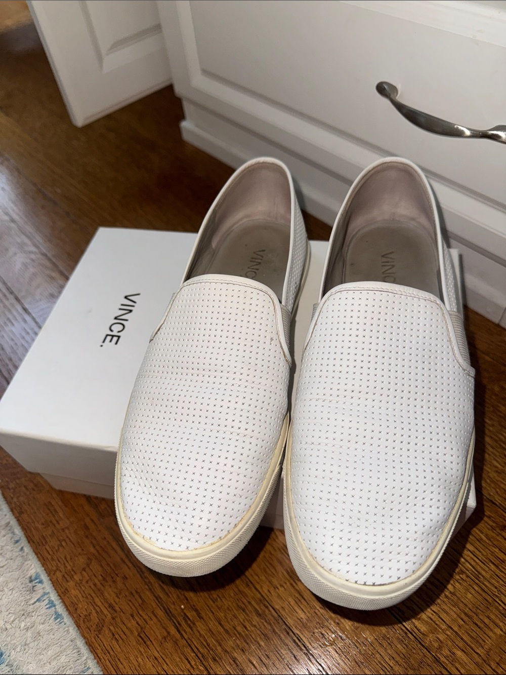 Vince White Perforated Leather Slip-On Sneakers